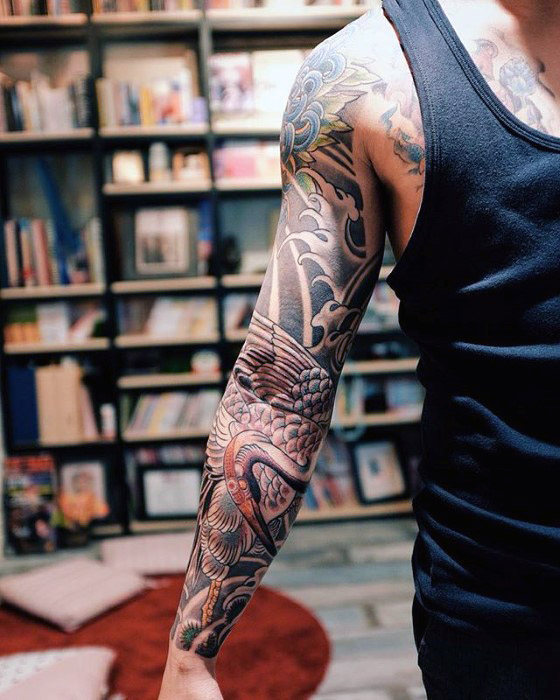 60 Crane Tattoo Designs für Männer - Maskuline Vogel Tinte Ideen  