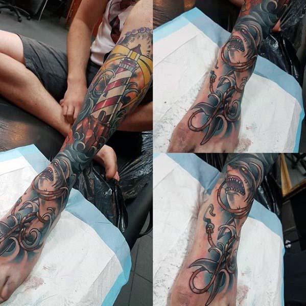 40 nautische Ärmel Tattoos für Männer - Seafaring Ink Deisgn Ideen  