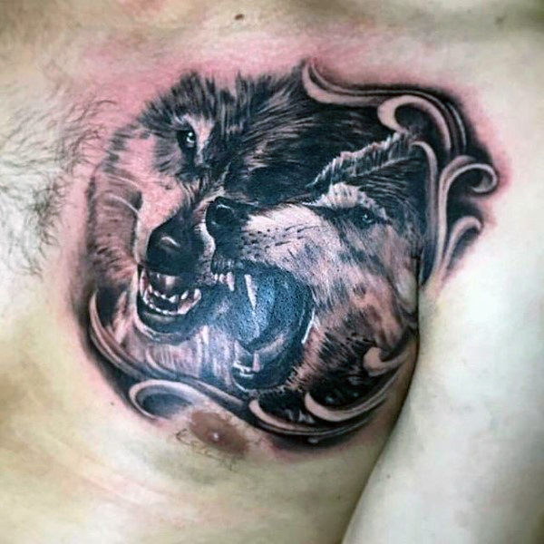 60 Wolf Brust Tattoo Designs für Männer - Manly Ink Ideen  