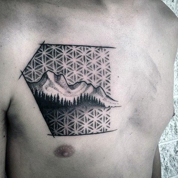 60 geometrische Brust Tattoos für Männer - Oberkörper Design-Ideen  