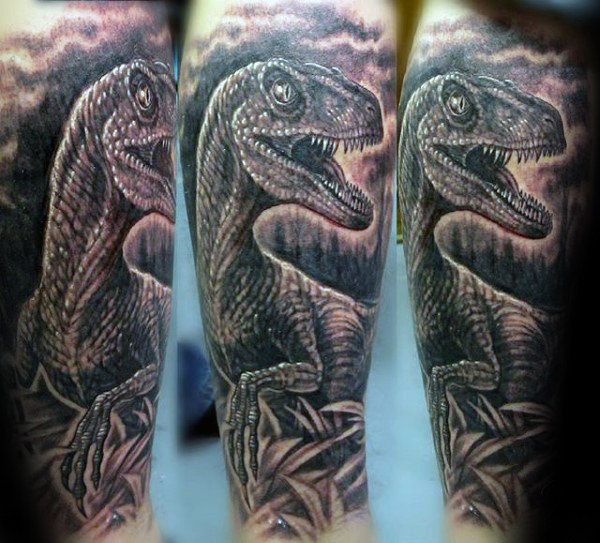 50 Velociraptor Tattoo Designs für Männer - Dinosaurier-Tinten-Ideen  