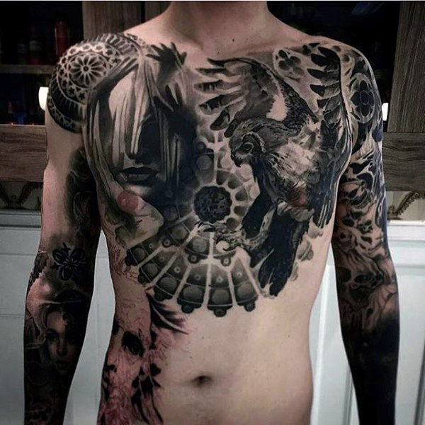 100 schwarze und graue Tattoos für Männer - Erhabenheit der Farbverläufe  