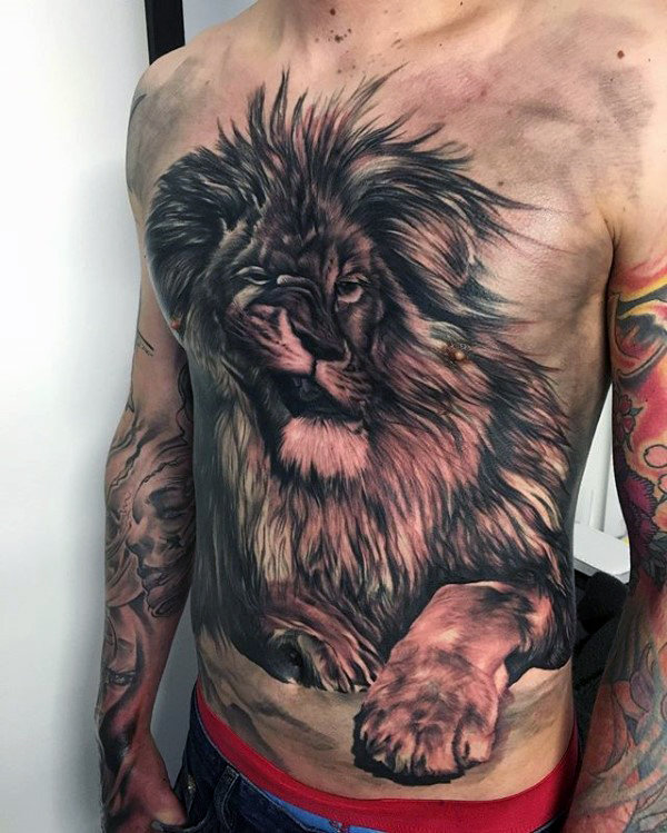 70 Löwen Brust Tattoo-Designs für Männer - heftige Animal Ink Ideen  