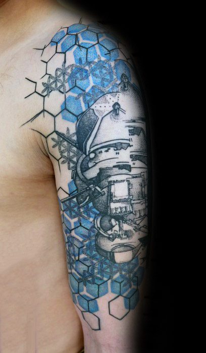 40 Satelliten Tattoo Designs für Männer - Weltraum-Tinte Ideen  