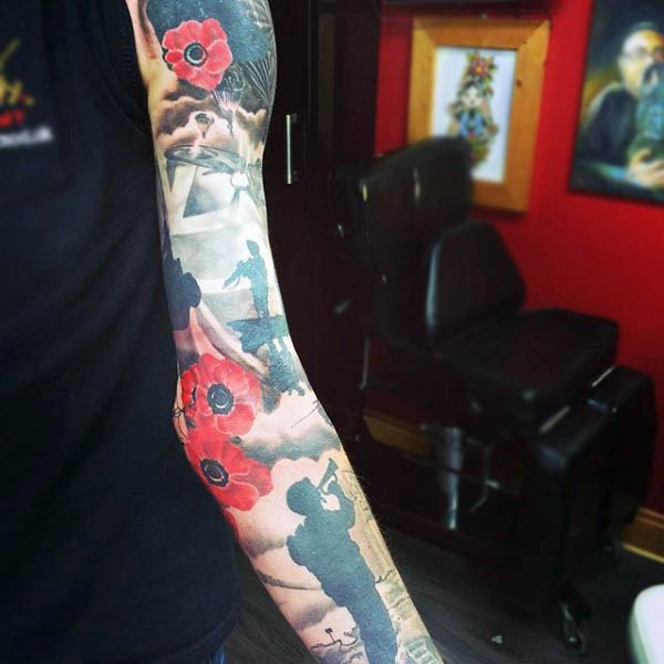 75 Mohn Tattoo Designs für Männer - Remembrance Flower Ink  