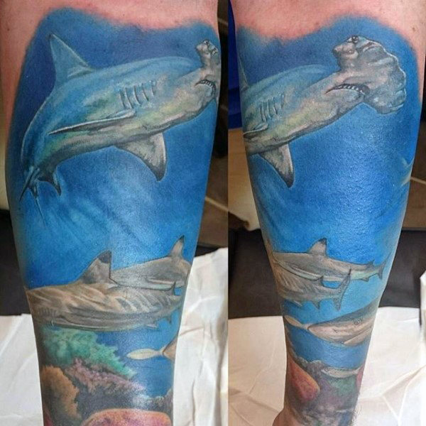 70 Hammerhai Shark Tattoo Designs für Männer - Tiefsee-Tinte Ideen  