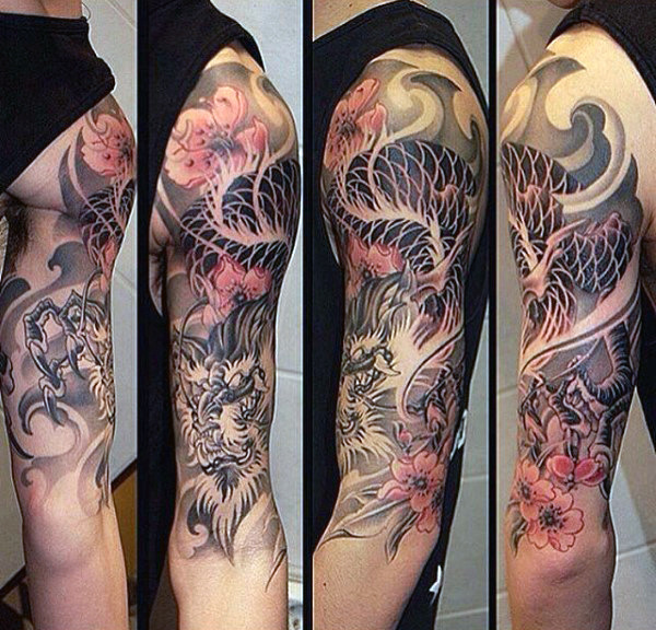 100 Dragon Sleeve Tattoo Designs für Männer - Fire Atmung Tinte Ideen  