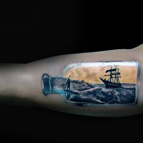 60 Schiff in einer Flasche Tattoo Designs für Männer - Maritime Kunst Ideen  