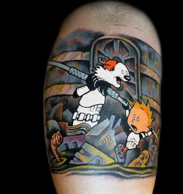 70 Calvin und Hobbes Tattoo-Designs für Männer - Comic-Ideen  