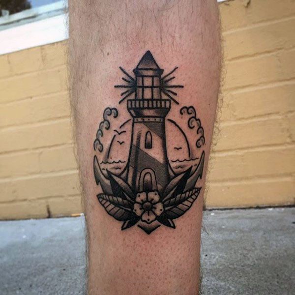 40 traditionelle Leuchtturm Tattoo Designs für Männer - Old School-Ideen  