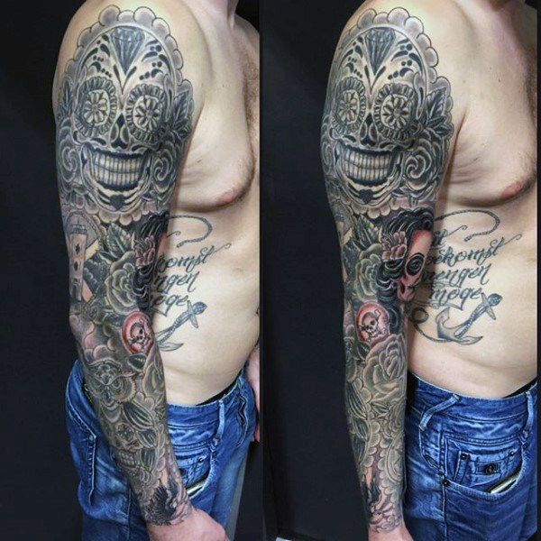 100 Sugar Skull Tattoo Designs für Männer - Coole Calavera Ink Ideen  