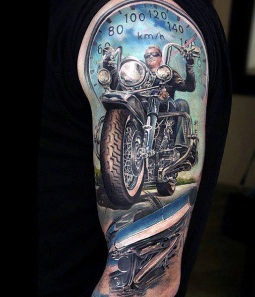 60 Motorrad Tattoos für Männer - Zwei Rad Design-Ideen  