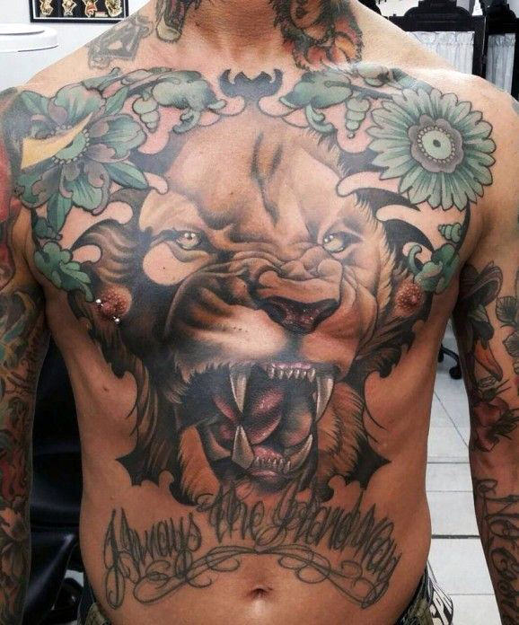 70 Löwen Brust Tattoo-Designs für Männer - heftige Animal Ink Ideen  