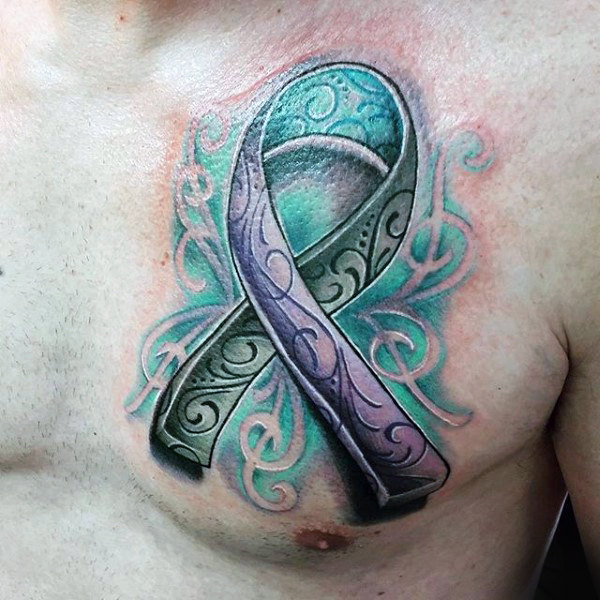 70 Cancer Ribbon Tattoos für Männer - unterstützende Design-Ideen  