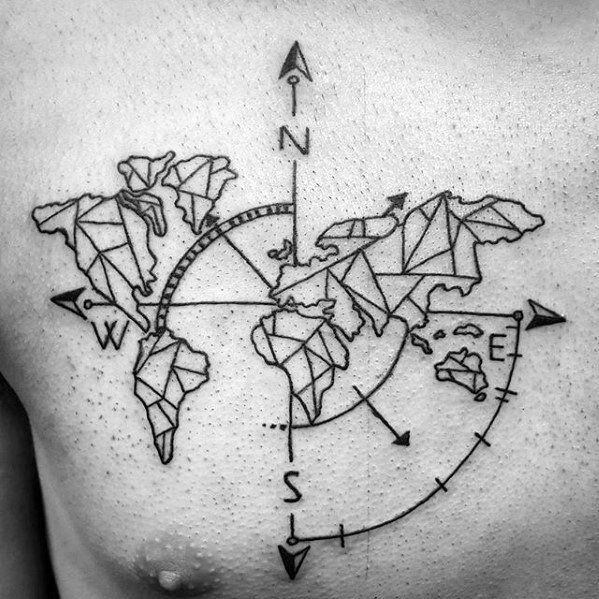 50 einfache Kompass Tattoos für Männer - gerichtete Design-Ideen  