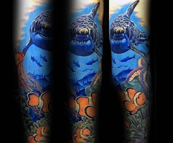 40 Ocean Sleeve Tattoos für Männer - Unterwasser Tinte Design-Ideen  