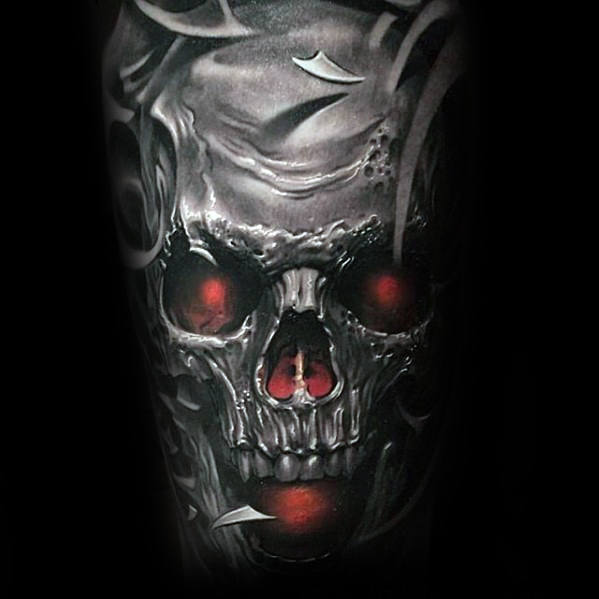 50 3D Skull Tattoo Designs für Männer - Cool Cranium Ink Ideen  