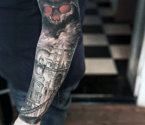 90 Building Tattoos für Männer - Architektur Ink Design-Ideen  