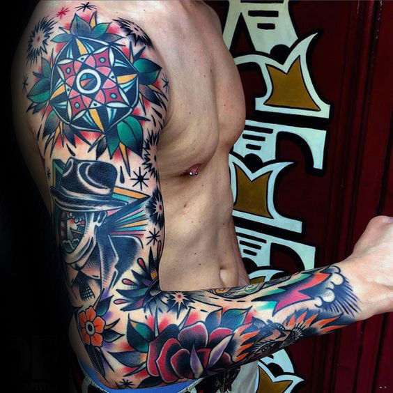 60 Traditionelle Tattoo Ärmel Designs für Männer - Old School Ink Ideen  