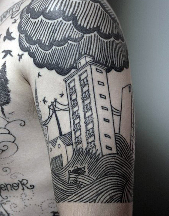 90 Building Tattoos für Männer - Architektur Ink Design-Ideen  