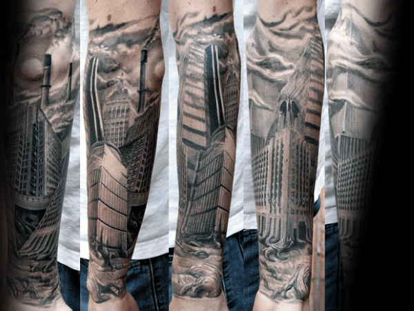 90 Building Tattoos für Männer - Architektur Ink Design-Ideen  