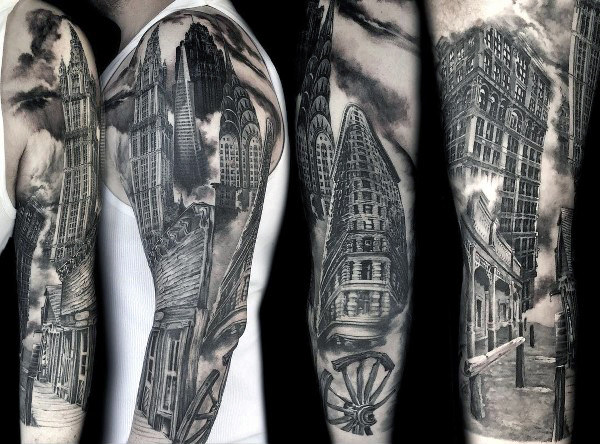 90 Building Tattoos für Männer - Architektur Ink Design-Ideen  