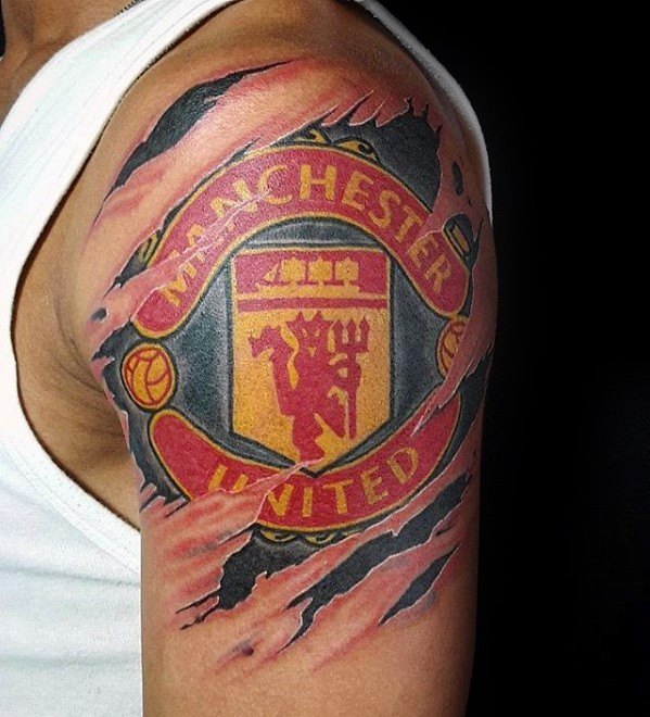 40 Manchester United Tattoo Designs für Männer - Fußball-Ideen  