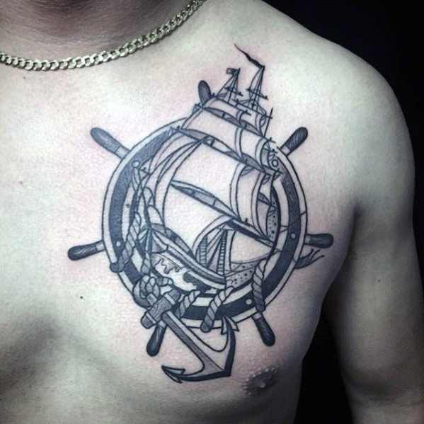 40 Anker Chest Tattoo Designs für Männer - nautische Ideen  