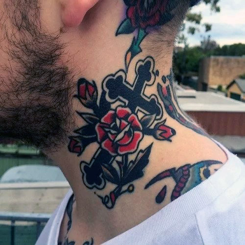 50 Traditionelle Hals Tattoos für Männer - Old School Ink Ideen  