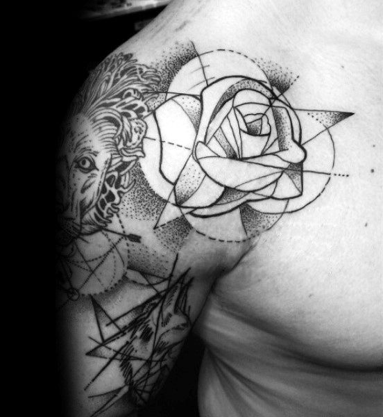 40 geometrische Rose Tattoo Designs für Männer - Blumen-Tinte-Ideen  