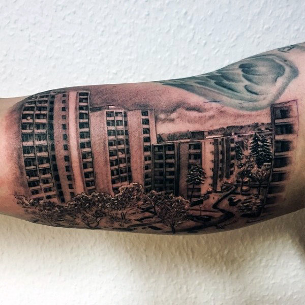 90 Building Tattoos für Männer - Architektur Ink Design-Ideen  