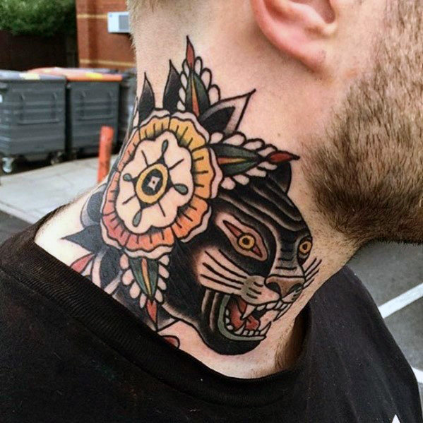 50 Traditionelle Hals Tattoos für Männer - Old School Ink Ideen  