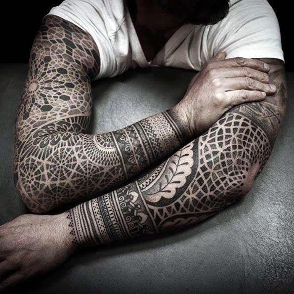 50 geometrische Tattoo Ärmel Designs für Männer - komplexe Tinte Ideen  