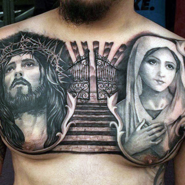 40 Jesus Brust Tattoo Designs für Männer - Chris Ink Ideen  